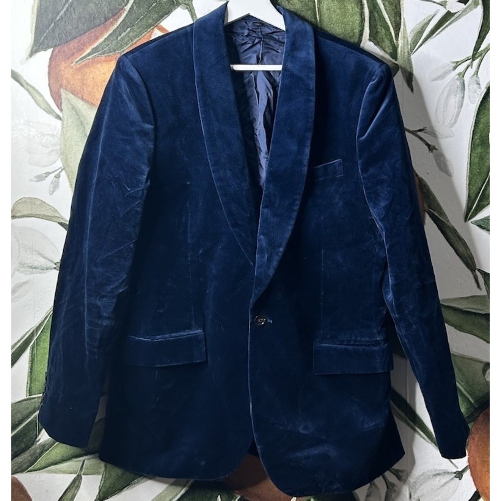 J Crew Ludlow Navy Blue Velvet Shawl Dinner Jacket Tuxedo Blazer Size 40R